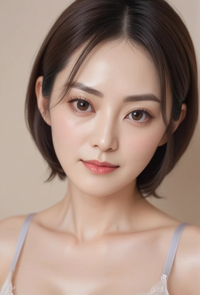 High resolution, Shortcuts, Mature Woman,((Center Parting)),(((50-year-old women))),masterpiece, Highest quality, Ultra high definition, Textured skin, Droopy eyes,Thin lips,black eye,((Mole,under left lip, beauty mark)),Thin eyebrows,Thin eyebrows,(Japan female in her 60s),Narrow forehead,((Too thin,Too thin eyebrows)),Loose jaw,(Low Nose),Deep-set eyelids,((very droopy eyes)),Slightly droopy thin eyebrows,(Small Mouth), (droopy eyebrows),Nasolabial folds,Droopy eyes, hooded eyes, ((wrinkles around the eyes)),((full body)),Beautiful legs,thin lower lip,bed room, (full body shot),((background,bed room))lingerie((thin lower lip)), dim,wet,ノーメイク, low eyebrows, troubled eyebrows,目のシワ