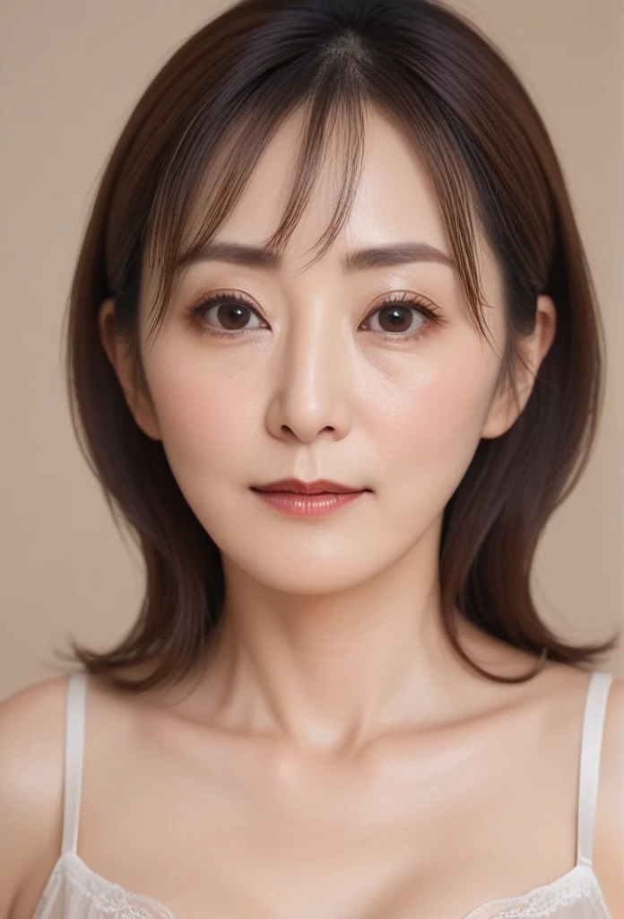 High resolution, Shortcuts, Mature Woman,((Center Parting)),(((50-year-old women))),masterpiece, Highest quality, Ultra high definition, Textured skin, Droopy eyes,Thin lips,black eye,((Mole,under left lip, beauty mark)),Thin eyebrows,Thin eyebrows,(Japan female in her 60s),Narrow forehead,((Too thin,Too thin eyebrows)),Loose jaw,(Low Nose),Deep-set eyelids,((very droopy eyes)),Slightly droopy thin eyebrows,(Small Mouth), (droopy eyebrows),Nasolabial folds,Droopy eyes, hooded eyes, ((wrinkles around the eyes)),((full body)),Beautiful legs,thin lower lip,bed room, (full body shot),((background,bed room))lingerie((thin lower lip)), dim,wet,, low eyebrows, troubled eyebrows,目のシワ, camel toe, without makeup, down-turned mouth