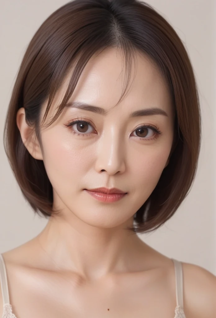 High resolution, Shortcuts, Mature Woman,((Center Parting)),(((50-year-old women))),masterpiece, Highest quality, Ultra high definition, Textured skin, Droopy eyes,Thin lips,black eye,((Mole,under left lip, beauty mark)),Thin eyebrows,Thin eyebrows,(Japan female in her 60s),Narrow forehead,((Too thin,Too thin eyebrows)),Loose jaw,(Low Nose),Deep-set eyelids,((very droopy eyes)),Slightly droopy thin eyebrows,(Small Mouth), (droopy eyebrows),Nasolabial folds,Droopy eyes, hooded eyes, ((wrinkles around the eyes)),((full body)),Beautiful legs,thin lower lip,bed room, (full body shot),((background,bed room))lingerie((thin lower lip)), dim,wet,, low eyebrows, troubled eyebrows,目のシワ, camel toe, without makeup, down-turned mouth, sagging, cowgirl position,(dildo),squatting, m legs,