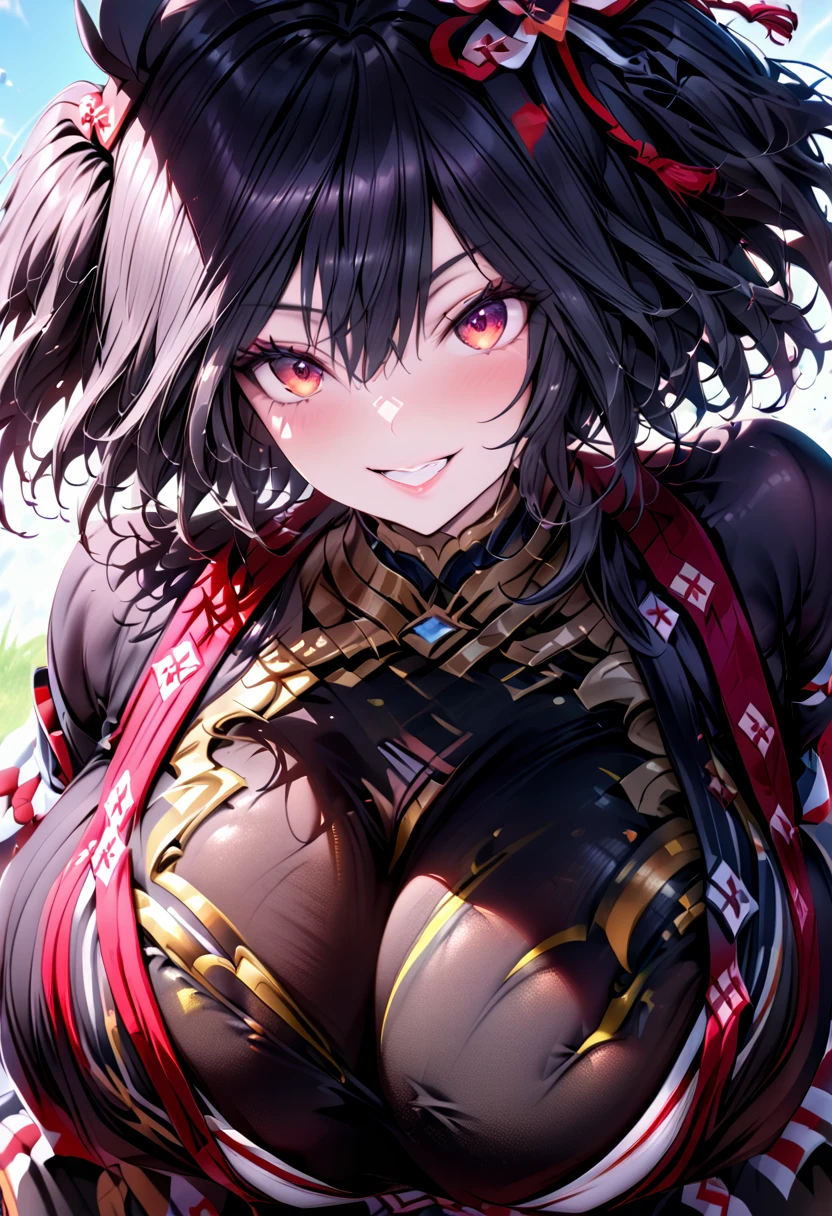 ((((Kitasan Black))))、(Uma Musume),(super Gigantic Huge Breast),(blue sky)、(Turf)、(((Red and black tight clothing)))、(Run)、(Smiling with teeth showing)、{{{Browsing Caution}}}、{{{masterpiece}}}, {{{Highest quality}}}, {{ultra-detailed}}, {{shape}}, {{{Very delicate and beautiful}}},{{extremely detailed CG}}、{{unity 8k portrait}}、{{Fabric Shading}}、{{super detailed skin}}、{{Perfect Anatomy}}、{{detailed}}、{{Dynamic Lighting}}、{{{beautiful detailed eyes}}}、{{{beautiful detailed Face}}}、{{{Realistic, RAW Photos}}}、(Perfect Face)、(非常にdetailedな顔)、(Perfect Eyes)、(highlight)、(Perfect Legs)、(Perfect breasts)、(Perfect pose)、(Perfect body)