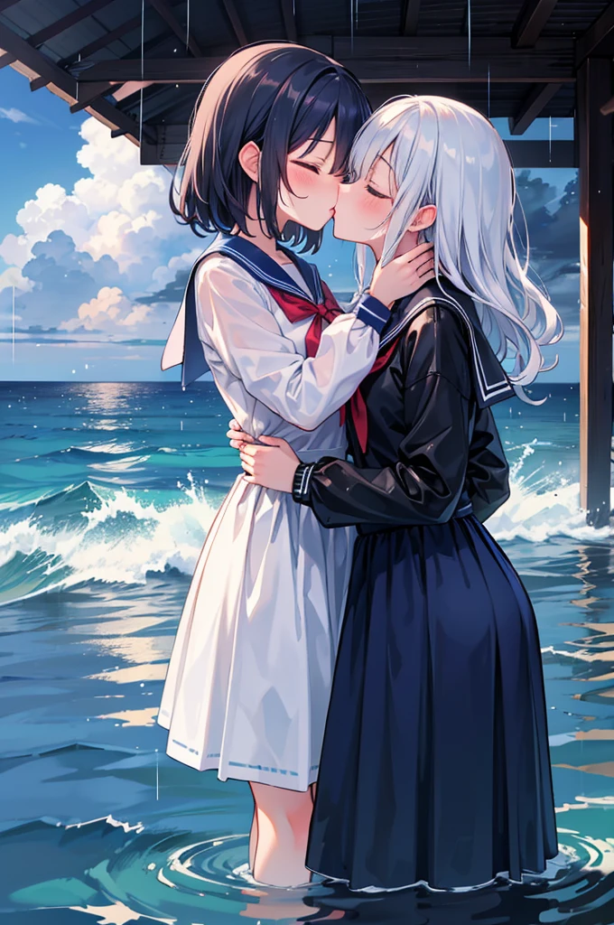 2 girls, 傘もささずにheavy rainの中抱き合う二人, Kissing, Kiss each other, Close your eyes, Ocean, Wavy, heavy rain, soaked, Sailor suit, ribbon, Gothic Skirt, navy blue, Long skirt, I don&#39;t care about getting wet, Lots of water all over the body, splash, Soaking wet, Submersion, Lots of water, Water up to my chest, Standing in water, Two girls, heavy rainの中抱きしめ合う, Kissing, Kiss each other, Close your eyes, Ocean, Wavy, heavy rain, soaked, Sailor suit, ribbon, Gothic Skirt, navy blue, Long skirt, Wet and shiny, Lots of water all over the body, splash, Soaking wet, Submersion, Lots of water, Standing in water, Lots of water滴, Water up to my chest, 