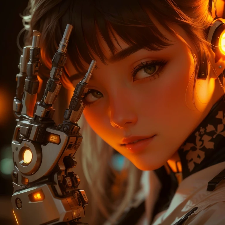 There&#39;s a woman with a robotic hand on her face。, Cyberpunk Art Ultra Realistic 8K, Cute Cyborg Girl, 3d rendering character art 8k, Beautiful girl cyborg, 8K Portrait Rendering, Cyber Steampunk 8K 3D, Beautiful Caucasian girl cyborg, an image of a beautiful cyborg, Cybernetic and highly sophisticated