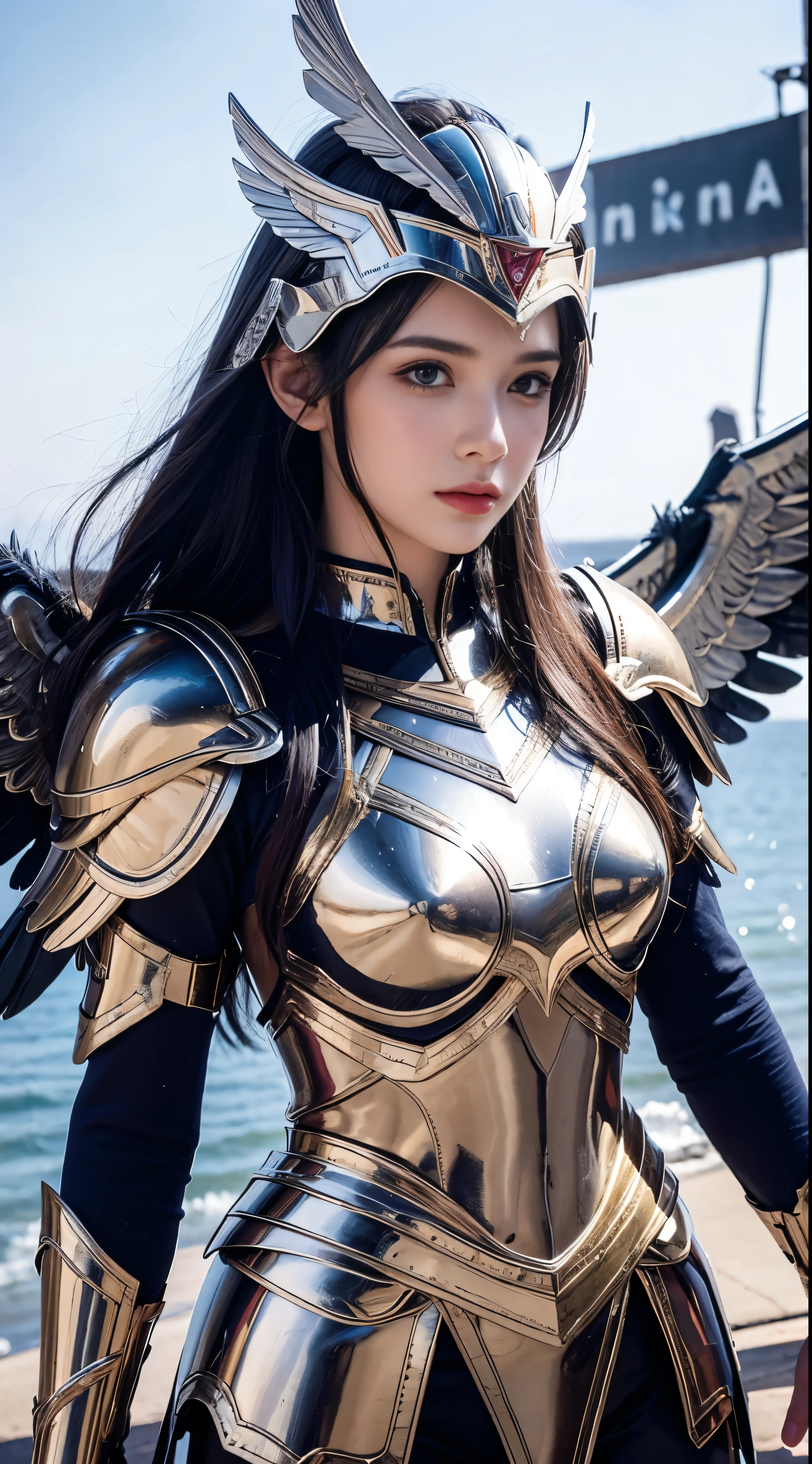 (l1vvydunne:.95), high angle photo of a gorgeous young valkyrie woman in the style of stefan kostic, realistic skin texture,(winged helmet:1.1), (valkyrie armor:1.2), 1 / 2 body crop, 8 5 mm art lens, f 1. 2, sharp focus, 8 k high definition, insanely detailed, intricate, elegant, art by stanley lau and artgerm