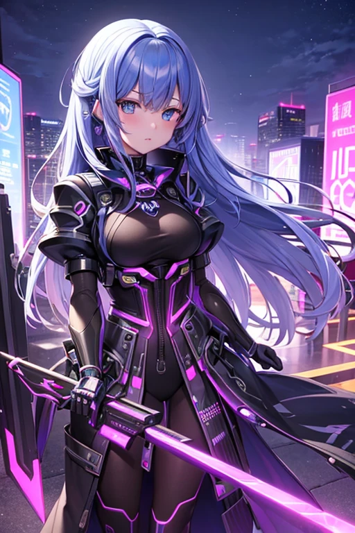 ((Highest quality)), ((masterpiece)), (detailed), One girl,　Fantasy　cyber punk　neon　future　moon　building　Townscape　Cyber City　美Girl　Mecha　mechanical　Dilapidated　future的都市　mechanical　beast　knife　Girl　knife剣　beast耳