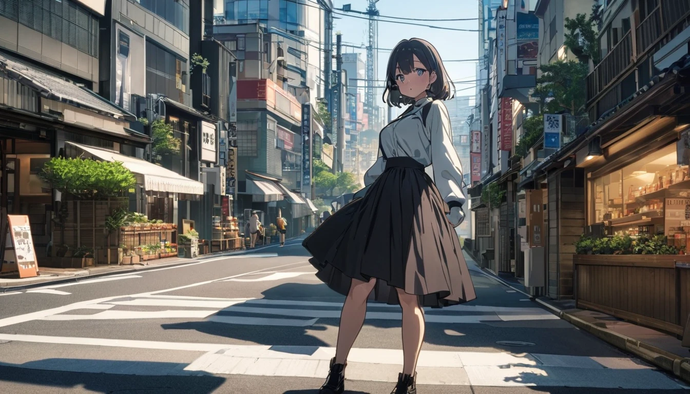 (masterpiece, Highest quality:1.4), 1 girl, solo, Anime Style, おしゃれでモダンなスタバみたいなカフェのテラス席でblackいヘッドフォンをしている女性が机の上に突っ伏して寝ている, Tokyo, Streetscape, City, building, Sunny, The woman&#39;s face is depicted in detail, whiteいブラウスとネイビーのジャケットを着ている, white, green, red, black.