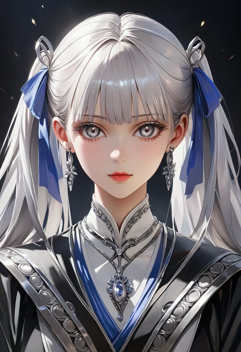 long smooth straight silver hair tied in twintails, silver eyes,underwear, masterpiece, super detail, best quality, 8k,realistic