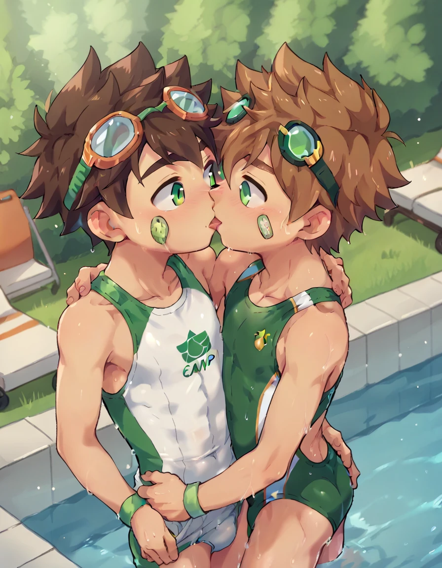 (keitaro Nagame, Camp buddy), cute, shota, swimming pool, boys' Swimsuit, kiss