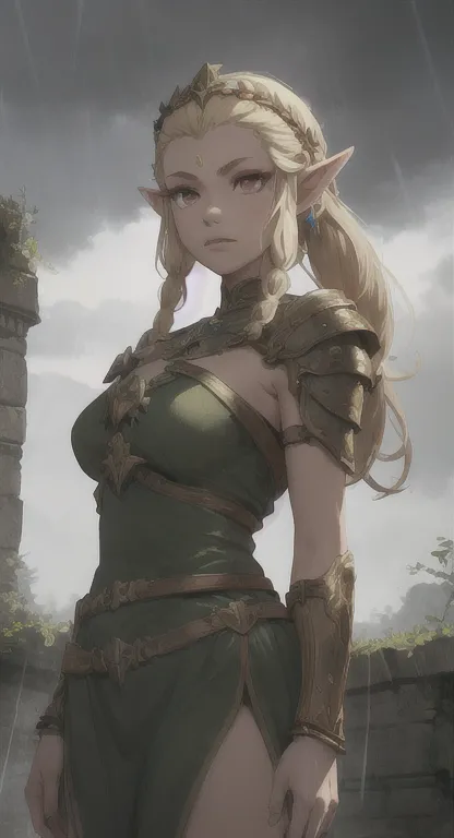 ancient hylian, devine heroine, princess hylia, blonde, red eyes, glaring at viewer, ancient devine armor, long messy hair, anci...