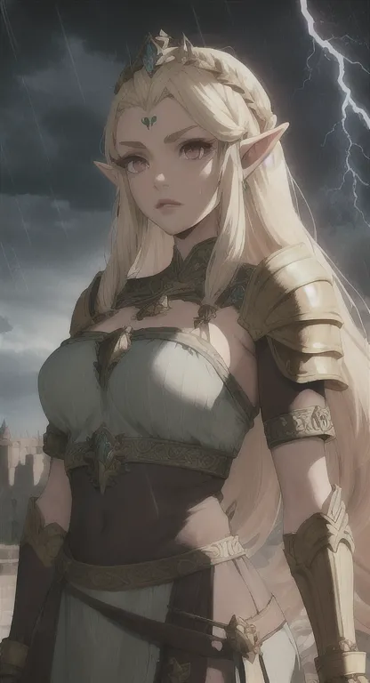 ancient hylian, devine heroine, princess hylia, blonde, red eyes, glaring at viewer, ancient devine armor, long messy hair, anci...