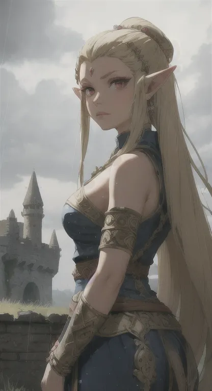 ancient hylian, devine heroine, princess hylia, blonde, red eyes, glaring at viewer, ancient devine armor, long messy hair, dest...