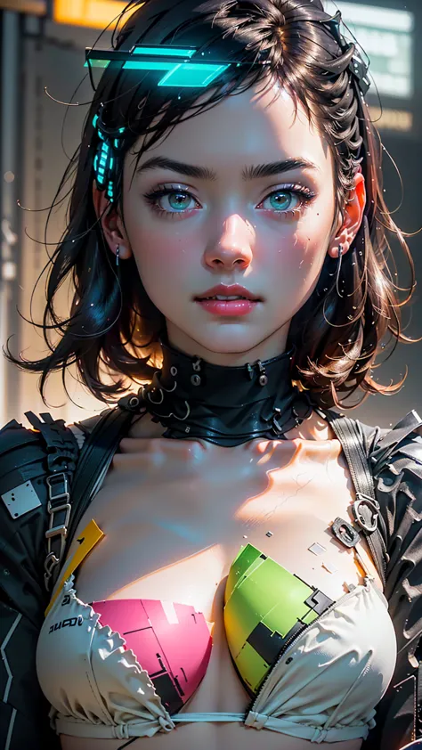 ((highest quality)), ((masterpiece)), (very detailed:1.3), 3d, beautiful (cyber punk:1.3) work with computer terminals、female ha...