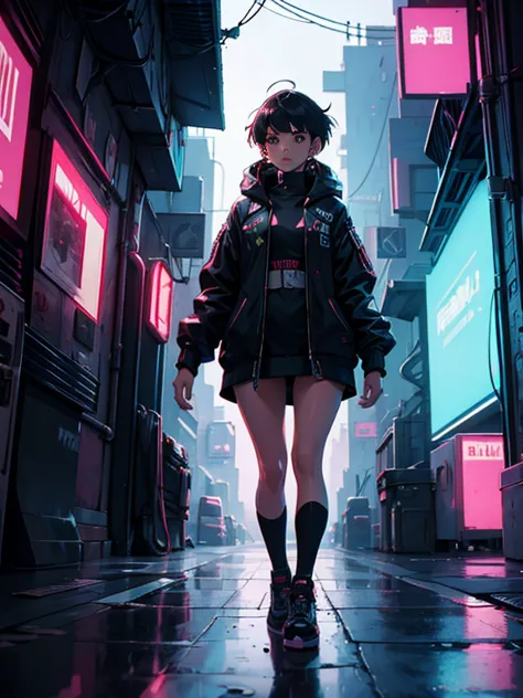 a lofi girl in a cyberpunk city