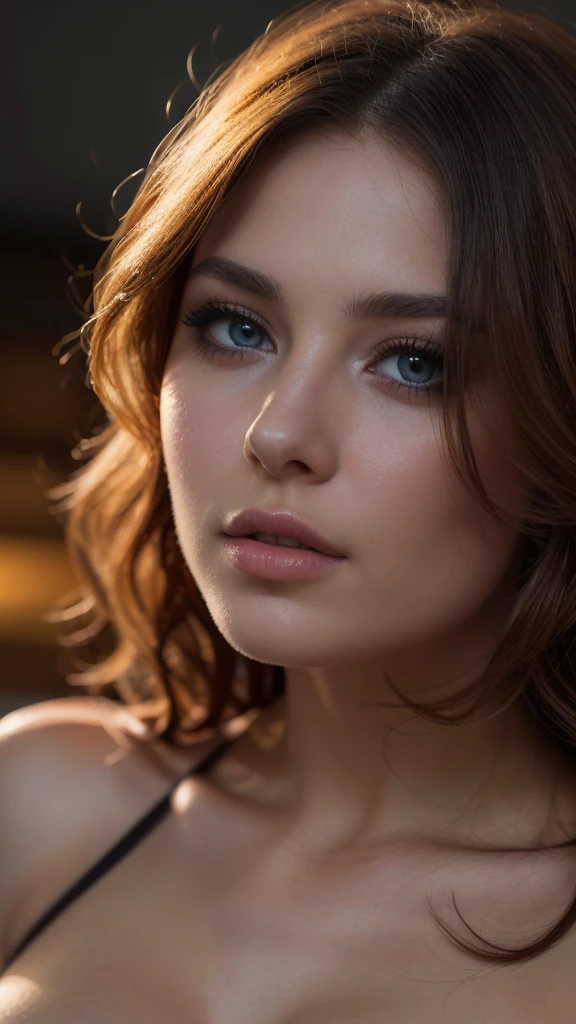 beautiful detailed eyes, beautiful detailed lips, extremely detailed eyes and face, long eyelashes, 1girl, hyper-realistic, photorealistic, 8k, high quality, masterpiece, intricate details, flawless skin, porcelain skin, full breasted, large breasts, voluptuous breasts, soft lighting, warm tones, highly detailed, cinematic lighting, dramatic lighting, chiaroscuro