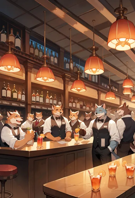 top quality, best quality, high-quality illustrations, masterpiece, super high resolution, detailed background, bartender, bar, ...