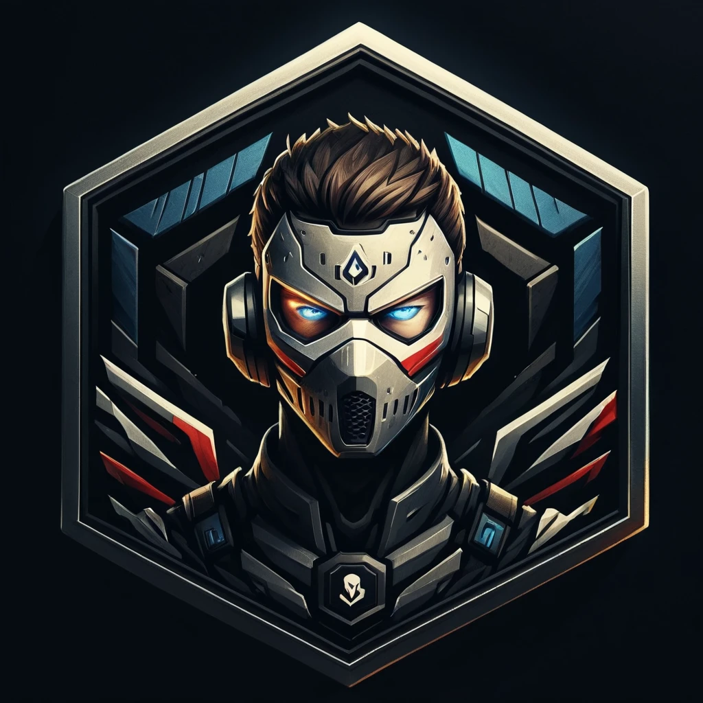 Badgetype,solo badge,counter strike2 type badge,solo,looking at viewer,blue eyes,1boy,male focus,no humans,mask,glowing,black background,portrait,straight-on,tokusatsu
