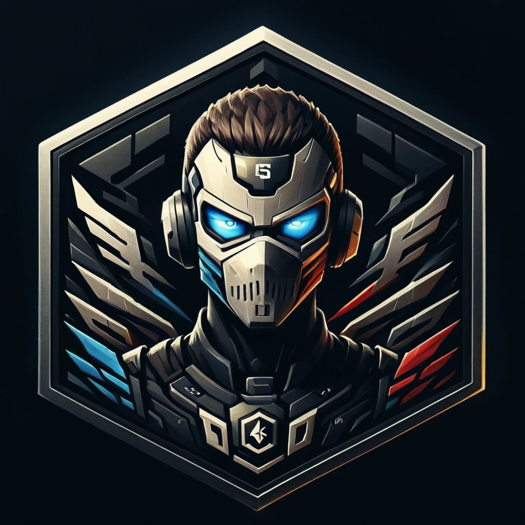 Badgetype,solo badge,counter strike2 type badge,solo,looking at viewer,blue eyes,1boy,male focus,no humans,mask,glowing,black background,portrait,straight-on,tokusatsu

With HKGT logo