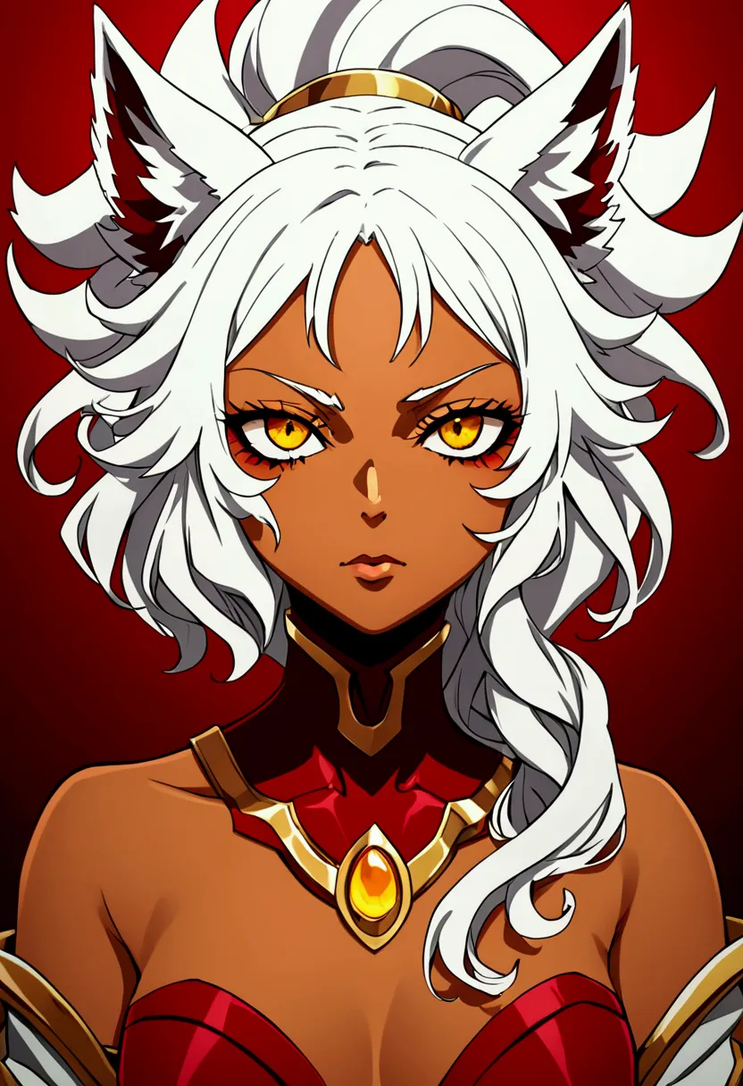 a female character from *my hero academia* with striking features: she has tan skin and long, wavy white hair that cascades down...