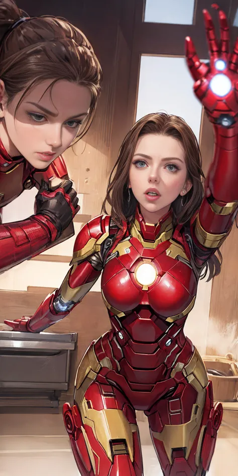 scarlett johansson in iron man armor: mark xlix rescue armor, detailed costume design