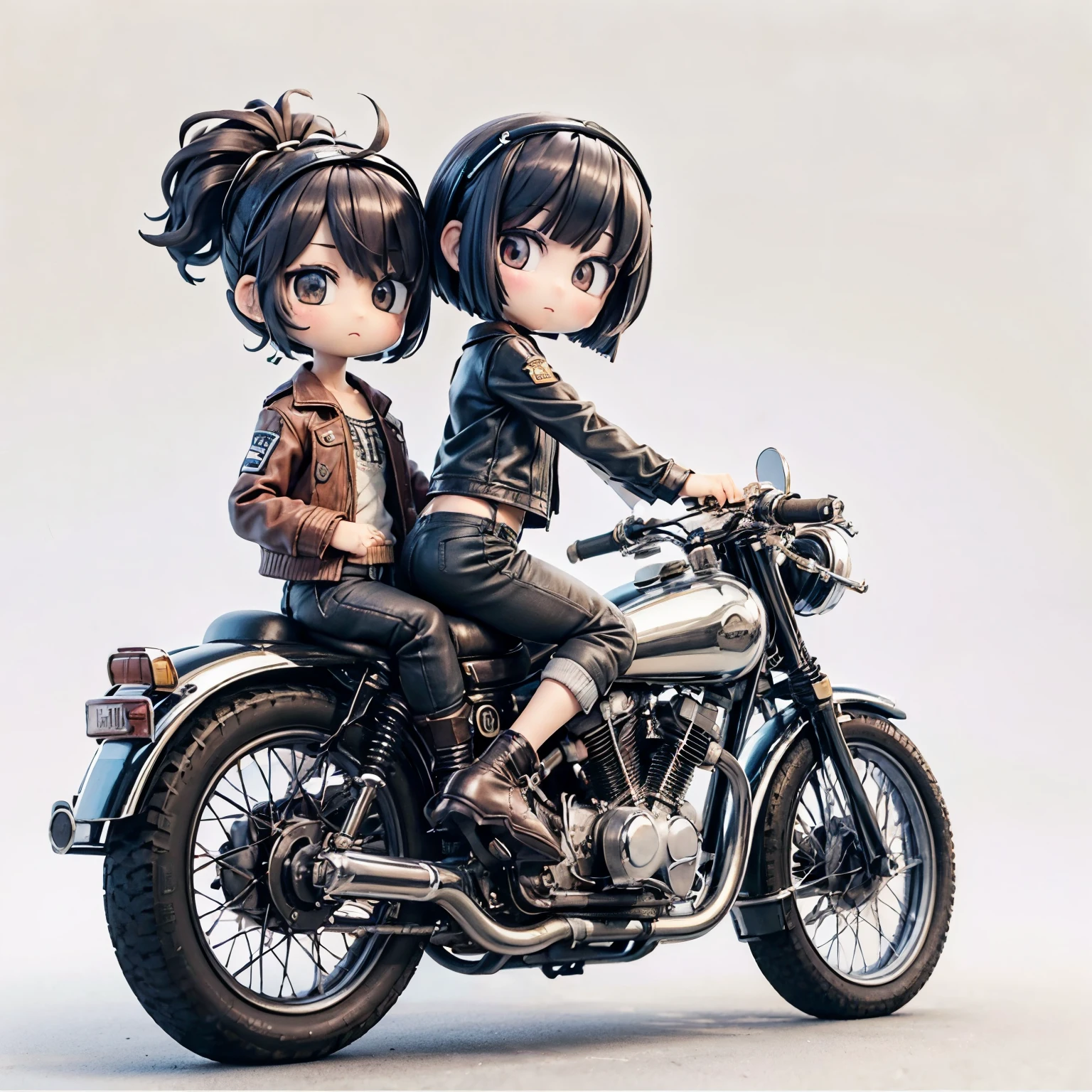 (Porcelain Man々shape)、(陶Porcelain Man々shape)、(Ride a classic motorcycle:1.2 )、(Vintage Bikes、Bluff Superior SS100)、Beautiful young Japanese々woman、Beautiful Face, Black Hair, Short Bob Hair, Red classic leather jacket、leather shorts、boots、goggles、Take a photo of the whole bike、Blur the background、((Arabian desert background:1.2))、((Plain background))、((No logo))、(Highest quality、High resolution、masterpiece)、(3d)、4K、8k、wallpaper、