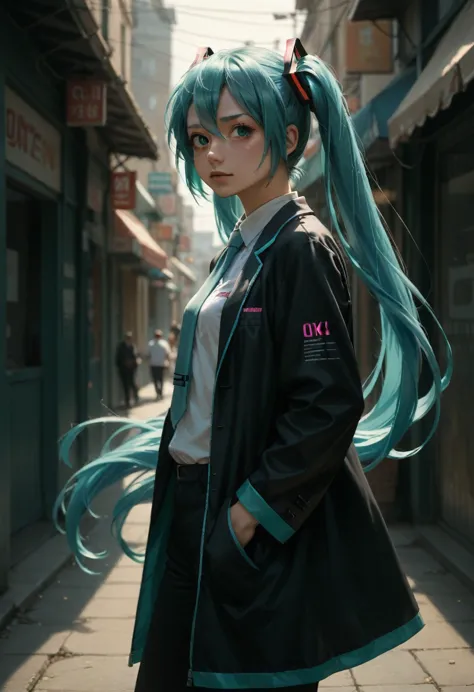 1 girl, hatsune miku, cowboy shot,