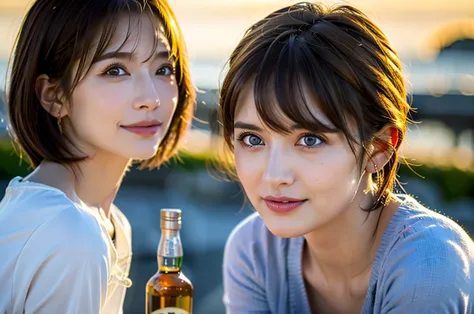 (realistic, 超realistic:1.4), 16k hdr, high resolution,brown short hair,the best smile、japanese actress,super beauty(like the rea...