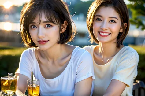 (realistic, 超realistic:1.4), 16k hdr, high resolution,brown short hair,the best smile、japanese actress,super beauty(like the rea...