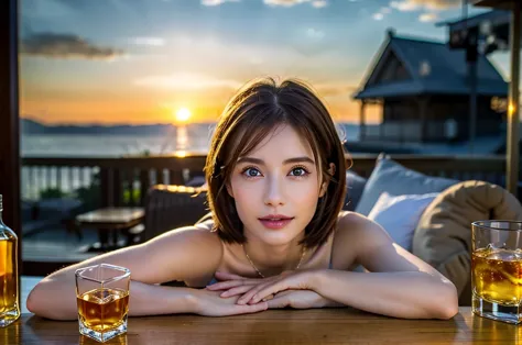 (realistic, 超realistic:1.4), 16k hdr, high resolution,brown short hair,the best smile、japanese actress,super beauty(like the rea...