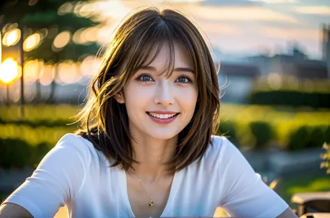 (realistic, 超realistic:1.4), 16k hdr, high resolution,brown short hair,the best smile、japanese actress,super beauty(like the rea...