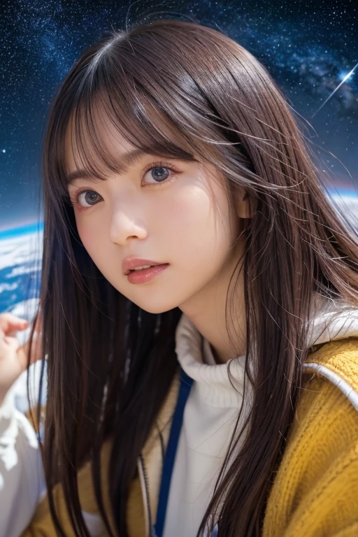 high quality, 最high quality, Tabletop, Detailed portrait of a woman 1 Girl, Long Hair, (floating, space, milky way, colorful), Warm lighting, goddess, milky way, scenery, colorful hair wreath, {{{最high quality}}}, {{Very detailed}}, {shape}, Movie angle, {Detailed light},Cinema Lighting, Celestial, Dynamic pose