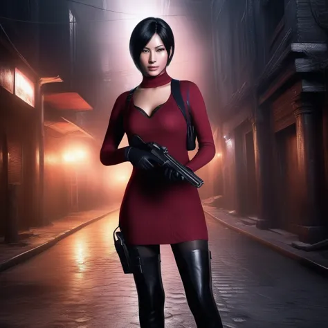 ultra-realistic extremely detailed real life 8k masterpiece of a gorgeous asian woman re ada wong wearing black pantyhose re4 st...