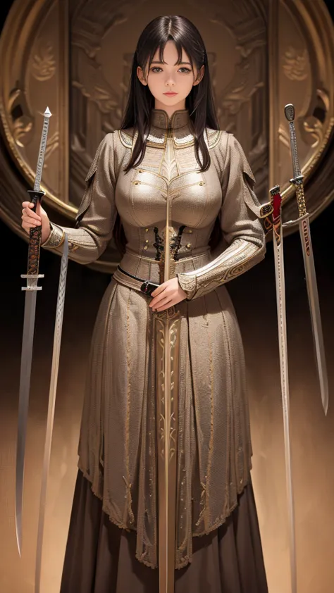 (8k, highest quality, masterpiece: 1.2), (realistic, photorealistic: 1.37), super detailed, one girl, paladin with a sword imbue...