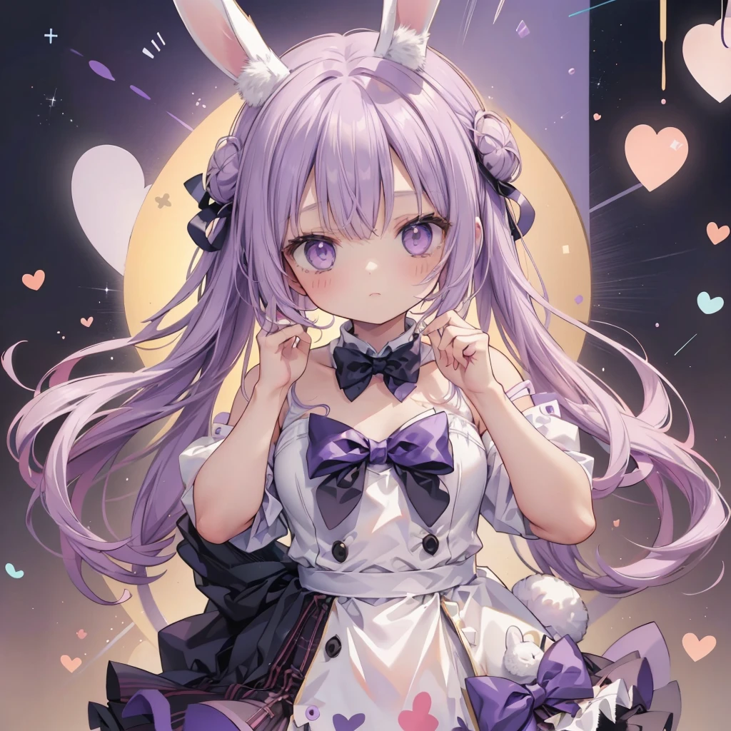 1 person、girl、cute、Small bunny girl、bunny ears、color palette(purple、white、)