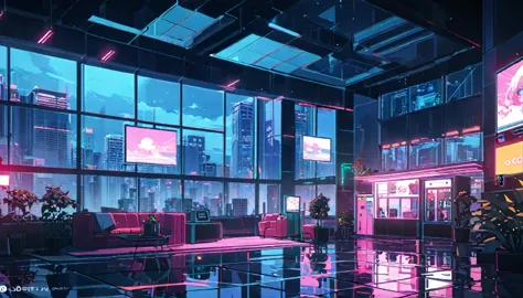 anime girl listening to music on the rooftop of a skyscraper in the city late at night, nightcore, lo-fi girl, anime atmosphere,...