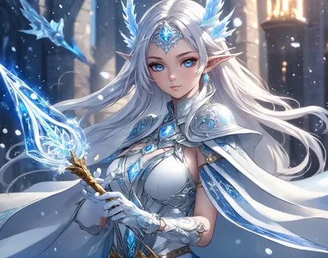 close-up of cartoon character holding magic wand, portrait of the knights of the zodiac, fantasy art style, epic mage girl chara...