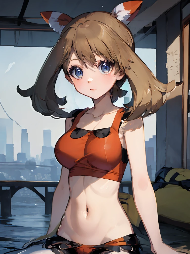 masterpiece, Highest quality, (Perfect Face:1.1), (Attention to detail:1.1), (Ultra-detailed eyes), Beautiful Face、Perfect body、Cute Face、Open clothes、clavicle、stomach　Belly button　whole body　Clothes soaked through by the rain　Leg spread　Butt　Underboob　spats　Anime Moe 