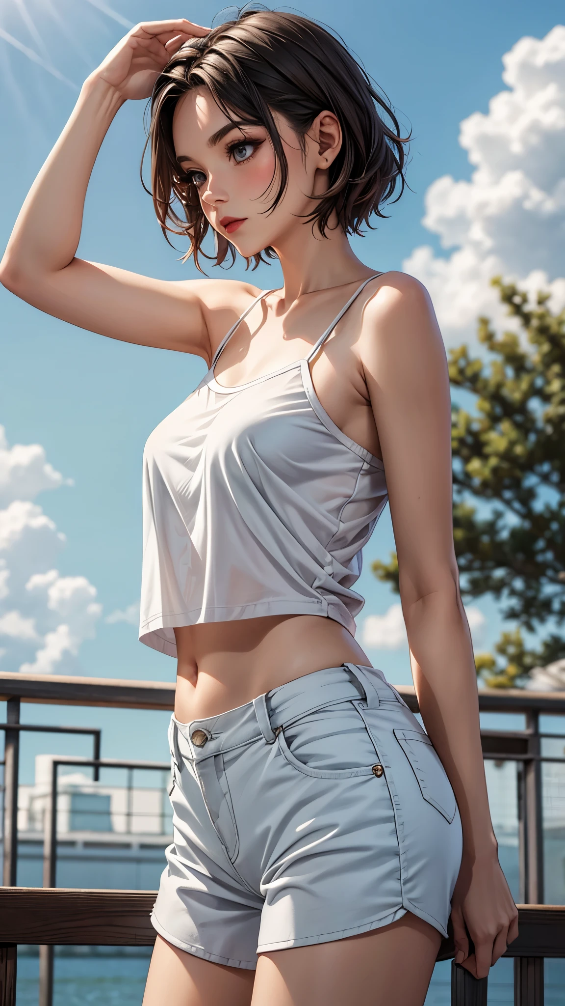 woman，beauty，Loose camisole fit，White，ad，Art，cloud，