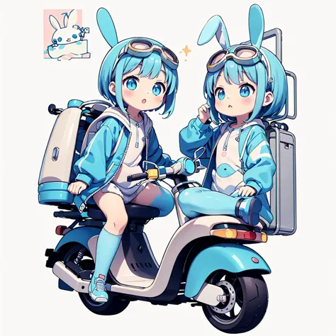 perfect anatomy、highest quality、masterpiece、big goggles on your head、a cute, futuristic scooter in pastel colors、a cutely design...