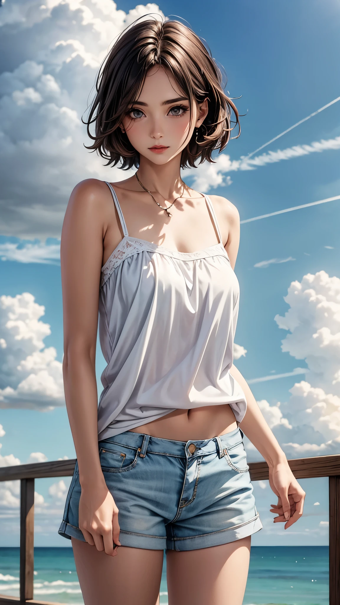 woman，beauty，Loose camisole fit，White，ad，Art，cloud，