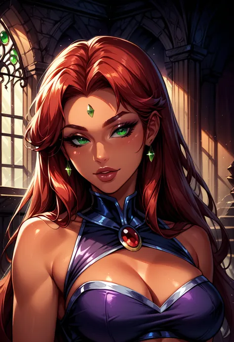 dark fantasy art of score_9, score_8_up, score_7_up, rating_questionable, fantasy, lighting, epicphoto 1girl, very sexy starfire...