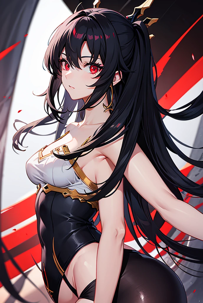 Make her have black hair and red eyes 