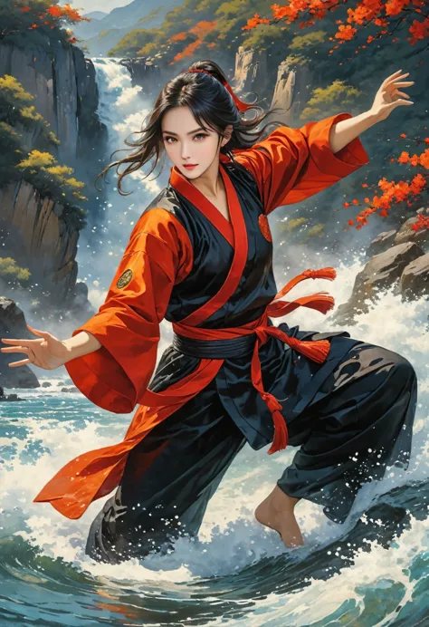 (((highest quality, 8k, masterpiece:1.3)), elder, fighter, ((kung fu clothing)), flowing water movement, sharp eyes, toned body