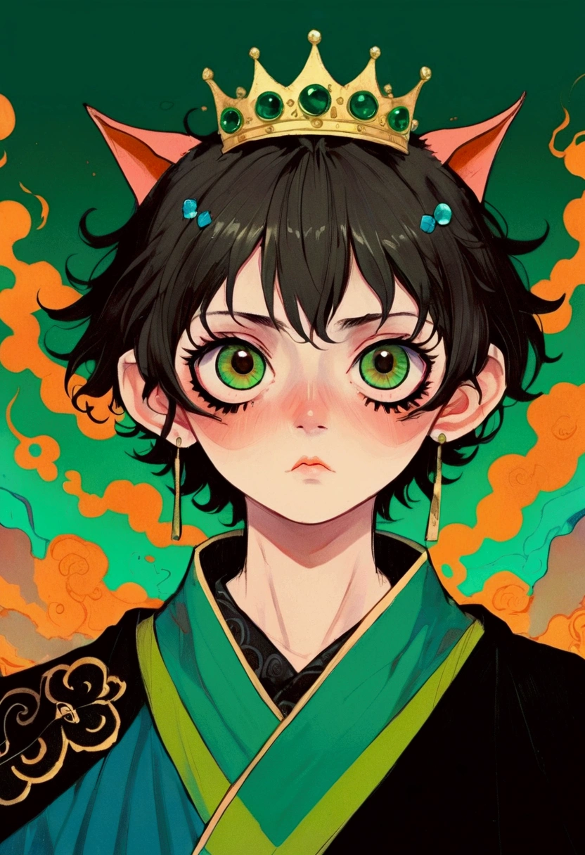 anime - style portrait of a young boy with a crown on his head, artwork in the style of guweiz, anime fantasy illustration, demon slayer rui fanart, detailed digital anime art, digital anime illustration, korean art nouveau anime, loish and wlop, emerald eyes, demon slayer artstyle, guweiz on pixiv artstation, emerald yellow eyes