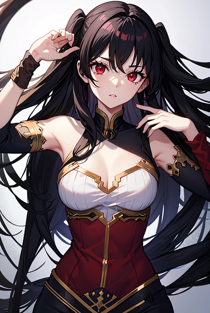 Make her have black hair and red eyes 