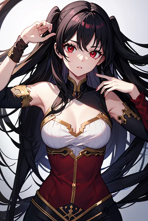 make her have black hair and red eyes