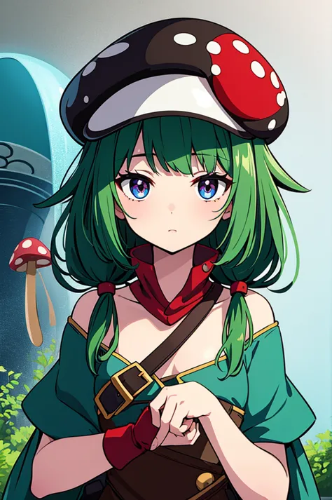 mushroom　personification　beautiful girl　character portrait　anime art　warrior　anime touch