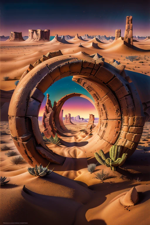  ( Surrealism ) a Surreal scene involving desert sands, non euclidean desert geometry, an abstract scene ,  Mystical desert, desert landscape. Surreal desert, photorealistic, 8k, hyper detailed, dramatic lighting, vibrant colors, surreal and abstract,  