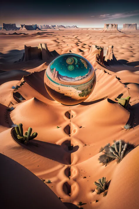 ( surrealism ) a surreal scene involving desert sands, non euclidean desert geometry, an abstract scene ,  mystical desert, dese...