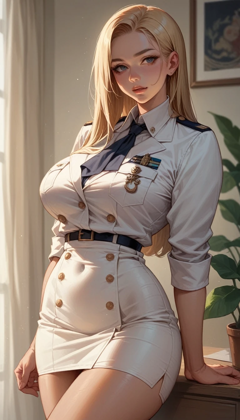 A sexy blonde girl with a voluptuous body wearing a new short naval dress uniform, It&#39;s too sexy and sensual, It has white lingerie with gold, It is for the exclusive use of your wife, a dress with a half-nipple neckline, low-cut back and only covers half of the ass and fishnet stockings that say armi and sexy high-heeled sandals 35 cm high with bows and shiny gold reflective sexy sensual uniform in the neckline has naval flag pants, sexy girl full body white sexy high heel sandals with high white stockings slutty tight dress with neckline that shows the nipple with some snow white stiletto heels and sexy with golden Versace fishnet stockings with shiny reflective golden details like mirrors too daring and sensual 2 almirante Mexicana demasiado sexy, lesbians have lesbian sex in the cabin where they fuck each other with a harness and dildo xxx with leather boots up to the knees and with sexy high heels and her uniform is a gray bra with navy logos and the Mexican flag, and badges and underneath a light thong and a microskirt and boards the ship, His tender but confident and imposing voice shouts, presenting himself on deck with his soldiers for the repair of the warship and takes control, pink nipple almost out, vagina dripping vaginal fluids and a pure gold harness put on to intimidate NSFW XXX sexy high heel sandals boots style, Gold details shiny reflective white dress uniform, Versace Mexico reflective shiny gold dildo harness, Mexico flag lesbians xxx sex boobs breaking the low cut dress