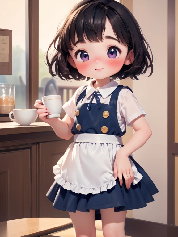 (from the front), Fisheye Lens, の美しい1 personの少女，1 person、Very low length:1.3，Small breasts, (Kneel on the table), (Spread your legs), (Pee in a cup:1.3), Convenience store cup, (Classic puffy short sleeve ruffled blouse), (Short mini skirt in dark blue,), (Navy blue maid apron), (Button-down shirt), Name tag，(Neck Ribbon Button Gap)+ Very thin thighs:1.3，loafers, Place your arms behind your back, (View your audience:1.5), (Embarrassing:1.3), (A shy smile), (vapor:1.4), (Girl trembling with sexual climax:1.3), Medium Hair, Black Hair, Bob Hair, Glowing Skin, (coffee shop), (Coffee Server)，window, morning, (crowd:1.3), (masterpiece, Highest quality, High resolution:1.3), Perfect Anatomy，