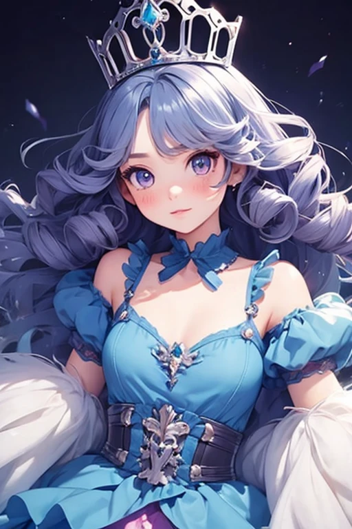 there is nothing, Highest quality, girl, ，cute , Bluenette, Curly Hair, evil girl, dress，tiara，
